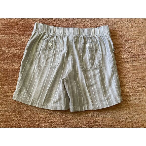 Talbots Shorts Women 12 Beige Linen Blend Utility Pocket Striped Mid Rise - Picture 6 of 8
